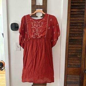 Blue Rain Womens Floral Embroidered BOHO Dress Size S Orange Lined Rayon Blend